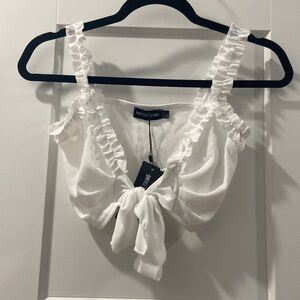 PrettyLittleThing size 2 NWT white rub ruffle detail bralet with front tie  PLT